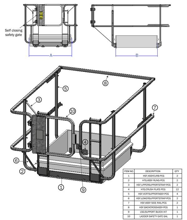 Technical diagram of roof hatch guard