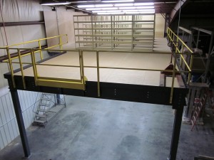 Front topside view of the completed parts storage mezzanine