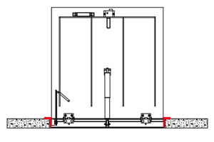 drawing showing angle mounted floor door