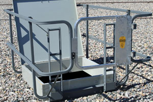 photo of roof hatch railing with open hatch
