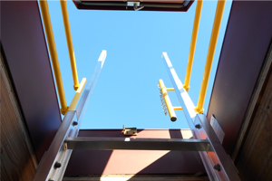 Modular aluminum ladder for hatch access with retractable side rails
