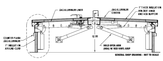 technical drawing of a metal roof hatch